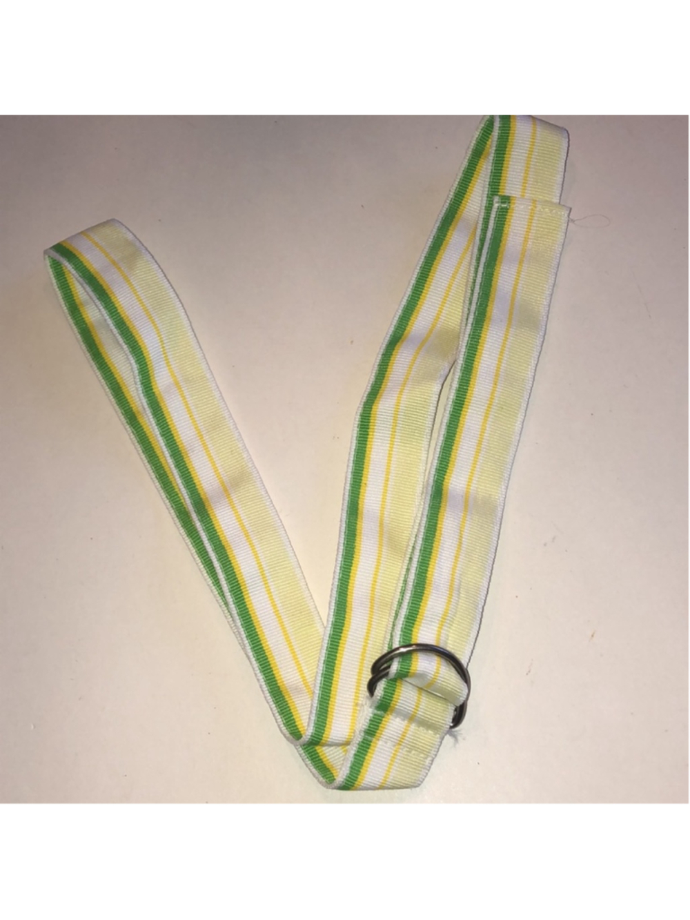 Striped Ribbon Belt with Metal D-Ring - Yellow & Green